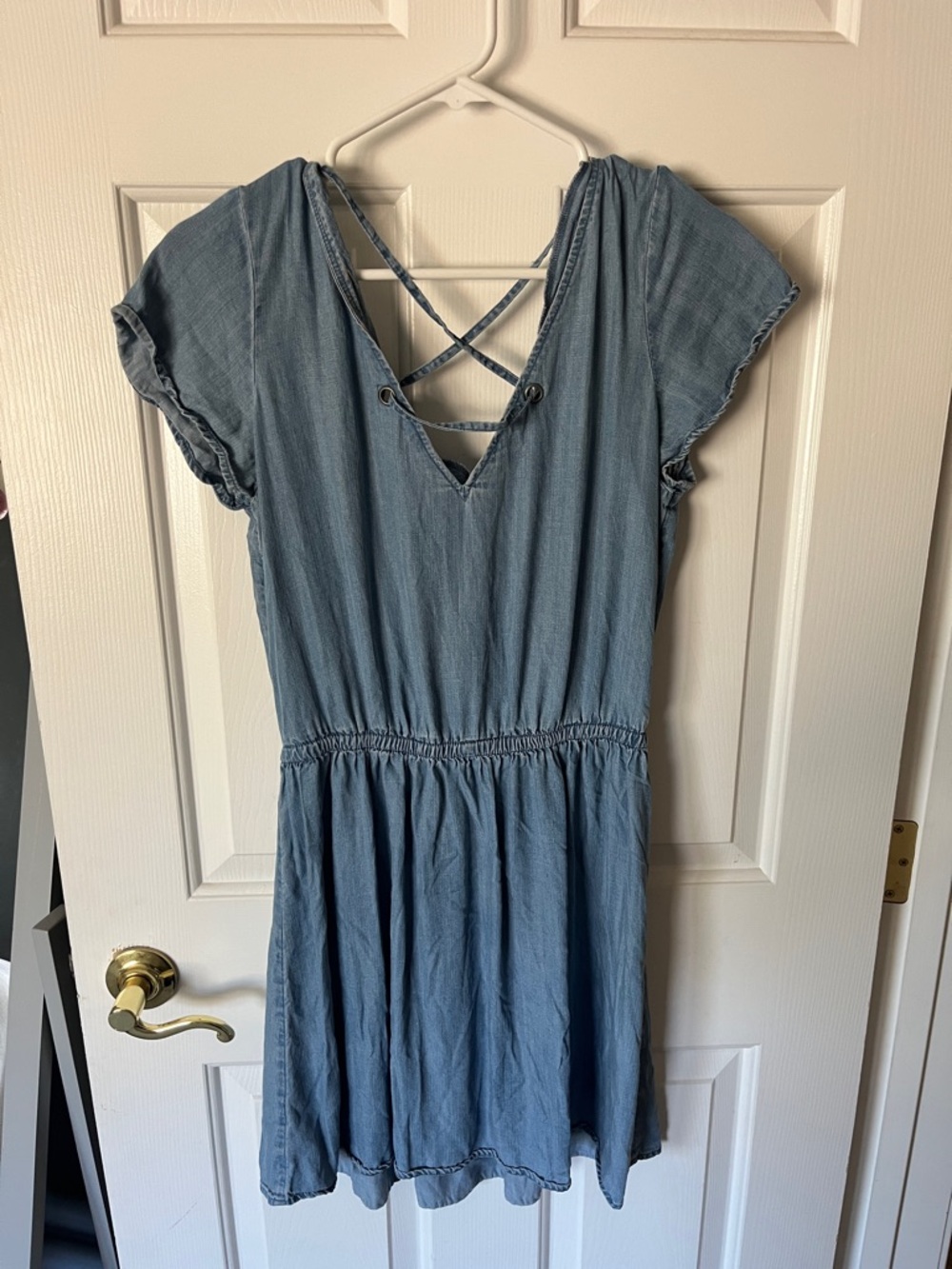 American Eagle Outfitters Light Blue Crisscross-Back Mini Dress